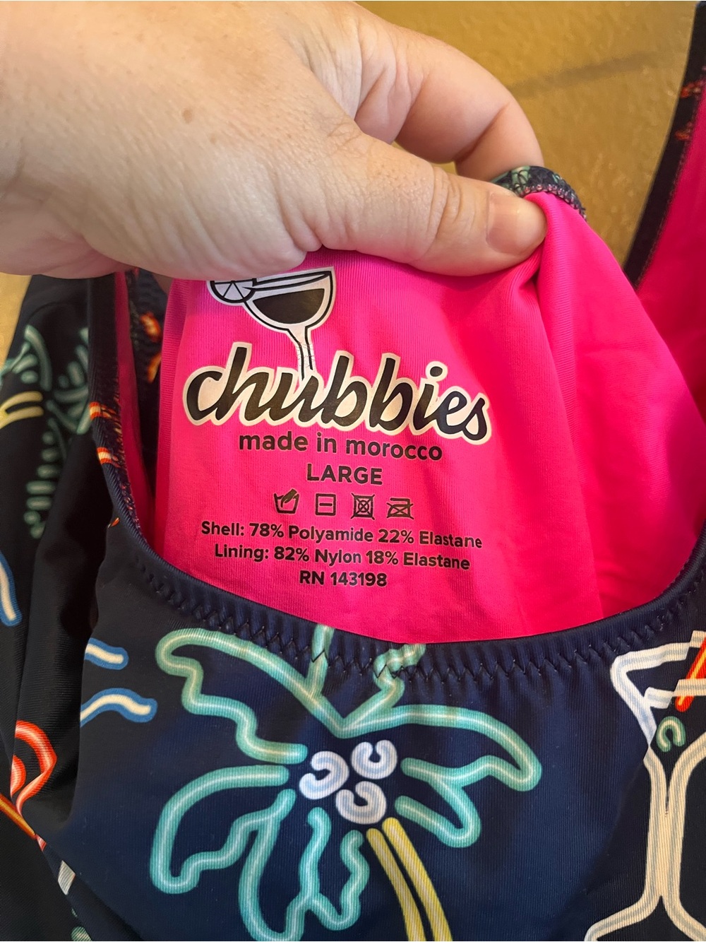 chubbies Navy One-Piece Swimsuit with Neon Tropical Icons - Picture 2 of 4